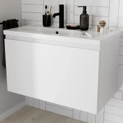 GoodHome Meuble sous vasque suspendu blanc mat 2 tiroirs l.80 x H.48 x P.45 cm Levanna