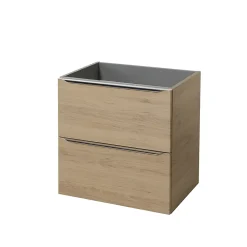 GoodHome Meuble sous vasque suspendu effet chêne l.60 x H.60 x P.45 cm, Imandra