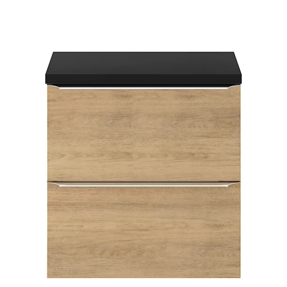 GoodHome Meuble sous vasque suspendu effet chêne l.60 x H.60 x P.45 cm, Imandra