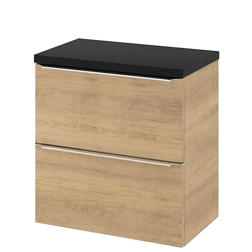 GoodHome Meuble sous vasque suspendu effet chêne l.60 x H.60 x P.45 cm, Imandra