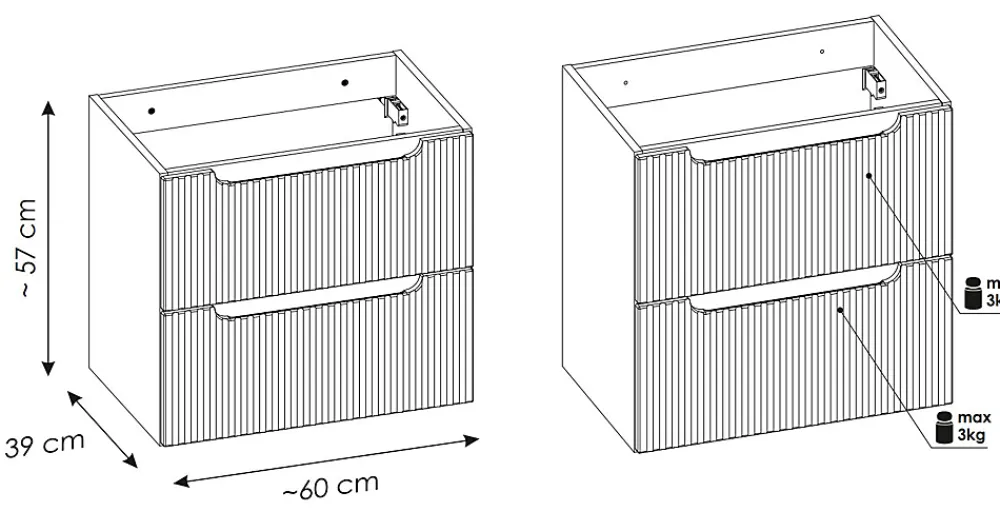 Meuble Sous-Vasque|Furnidea Meuble sous vasque suspendu 2 tiroirs NOVA BLANC 60 CM
