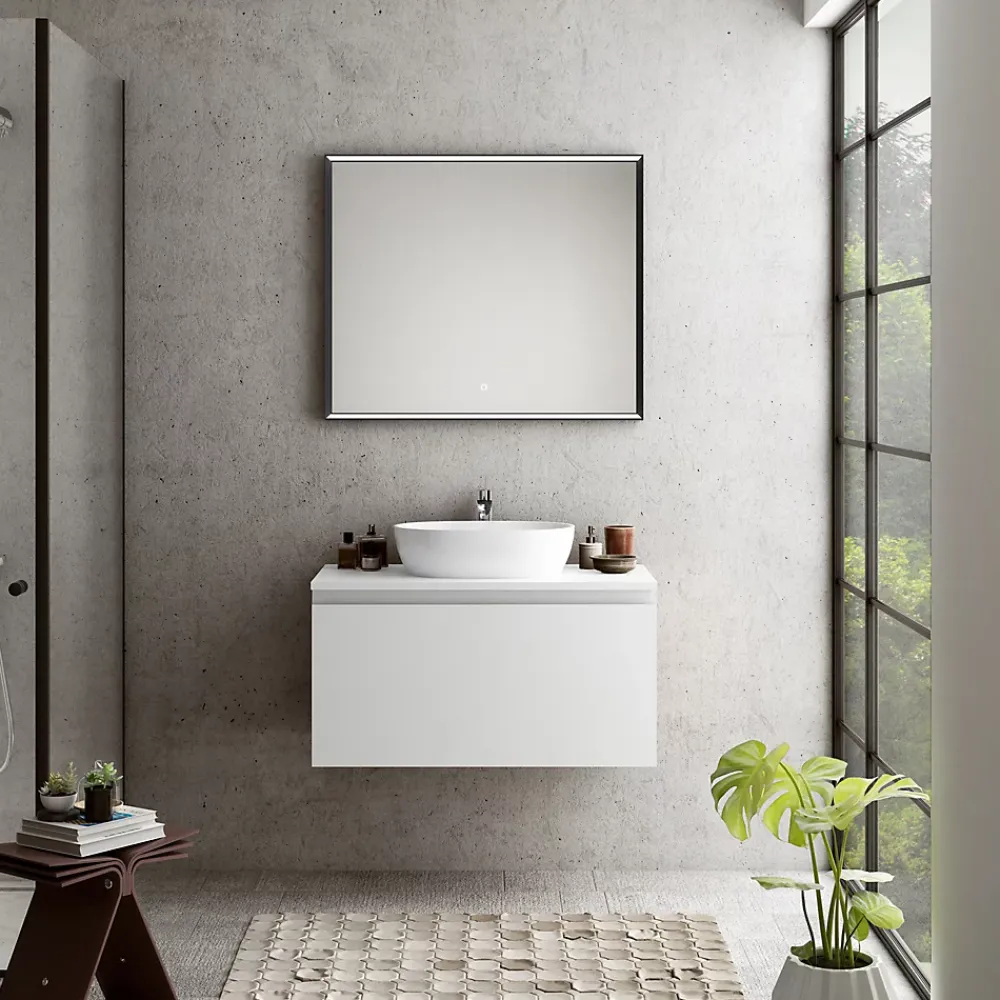 Meuble Sous-Vasque|Ipiemme SRL Meuble sous vasque suspendu blanc mat l.90 x H.46,5 x P.50,5 cm pour évacuation centrale, Pura+