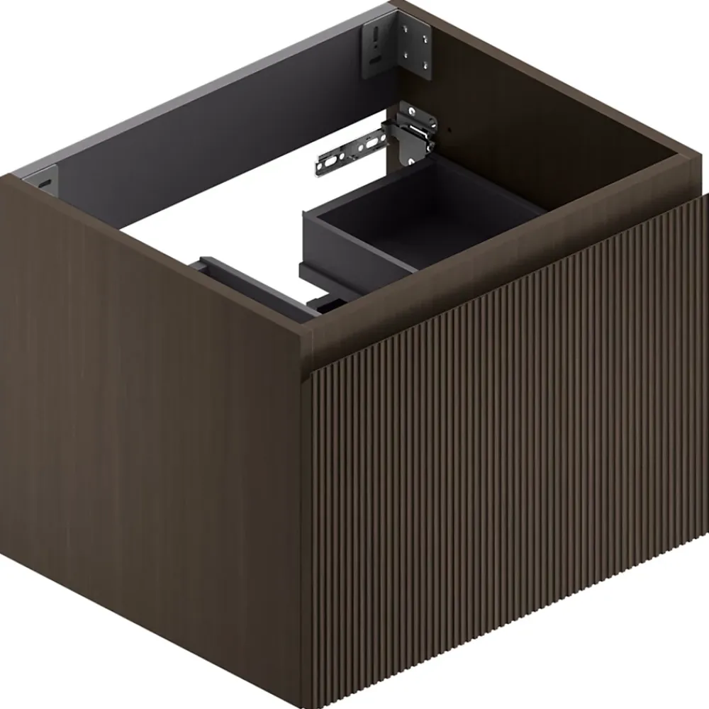 Ipiemme SRL Meuble sous vasque suspendu placage noyer strié l.60 x H.46,5 x P.50,5 cm, Pura+