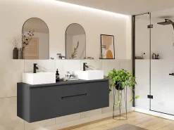 Vente-unique Meuble sous vasque suspendu - Gris - 150 cm - JIMENA II