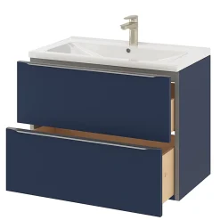Meuble Buanderie|Meuble De Salle De Bains Faible Profondeur|GoodHome Meuble sous vasque suspendu bleu nuit mat l.80 x H.60 x P.45 cm, Imandra