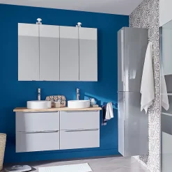 Meuble Buanderie|Meuble Sous-Vasque|GoodHome Meuble sous vasque suspendu gris brillant l.120 x H.60 x P.45 cm, Imandra