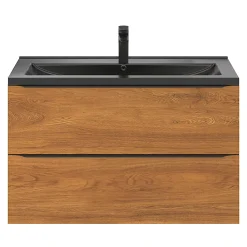 Meuble Buanderie|Meuble De Salle De Bains Faible Profondeur|GoodHome Meuble sous vasque suspendu effet noyer l.100 x H.60 x P.45 cm, Imandra