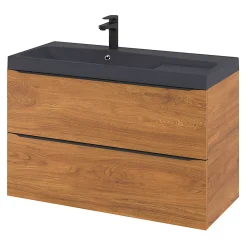 Meuble Buanderie|Meuble De Salle De Bains Faible Profondeur|GoodHome Meuble sous vasque suspendu effet noyer l.100 x H.60 x P.45 cm, Imandra