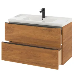 Meuble Buanderie|Meuble De Salle De Bains Faible Profondeur|GoodHome Meuble sous vasque suspendu effet noyer l.100 x H.60 x P.45 cm, Imandra