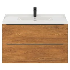 Meuble Buanderie|Meuble De Salle De Bains Faible Profondeur|GoodHome Meuble sous vasque suspendu effet noyer l.100 x H.60 x P.45 cm, Imandra