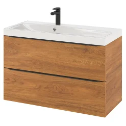 Meuble Buanderie|Meuble De Salle De Bains Faible Profondeur|GoodHome Meuble sous vasque suspendu effet noyer l.100 x H.60 x P.45 cm, Imandra