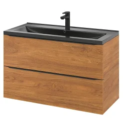 Meuble Buanderie|Meuble De Salle De Bains Faible Profondeur|GoodHome Meuble sous vasque suspendu effet noyer l.100 x H.60 x P.45 cm, Imandra