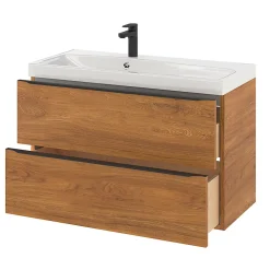 Meuble Buanderie|Meuble De Salle De Bains Faible Profondeur|GoodHome Meuble sous vasque suspendu effet noyer l.100 x H.60 x P.45 cm, Imandra