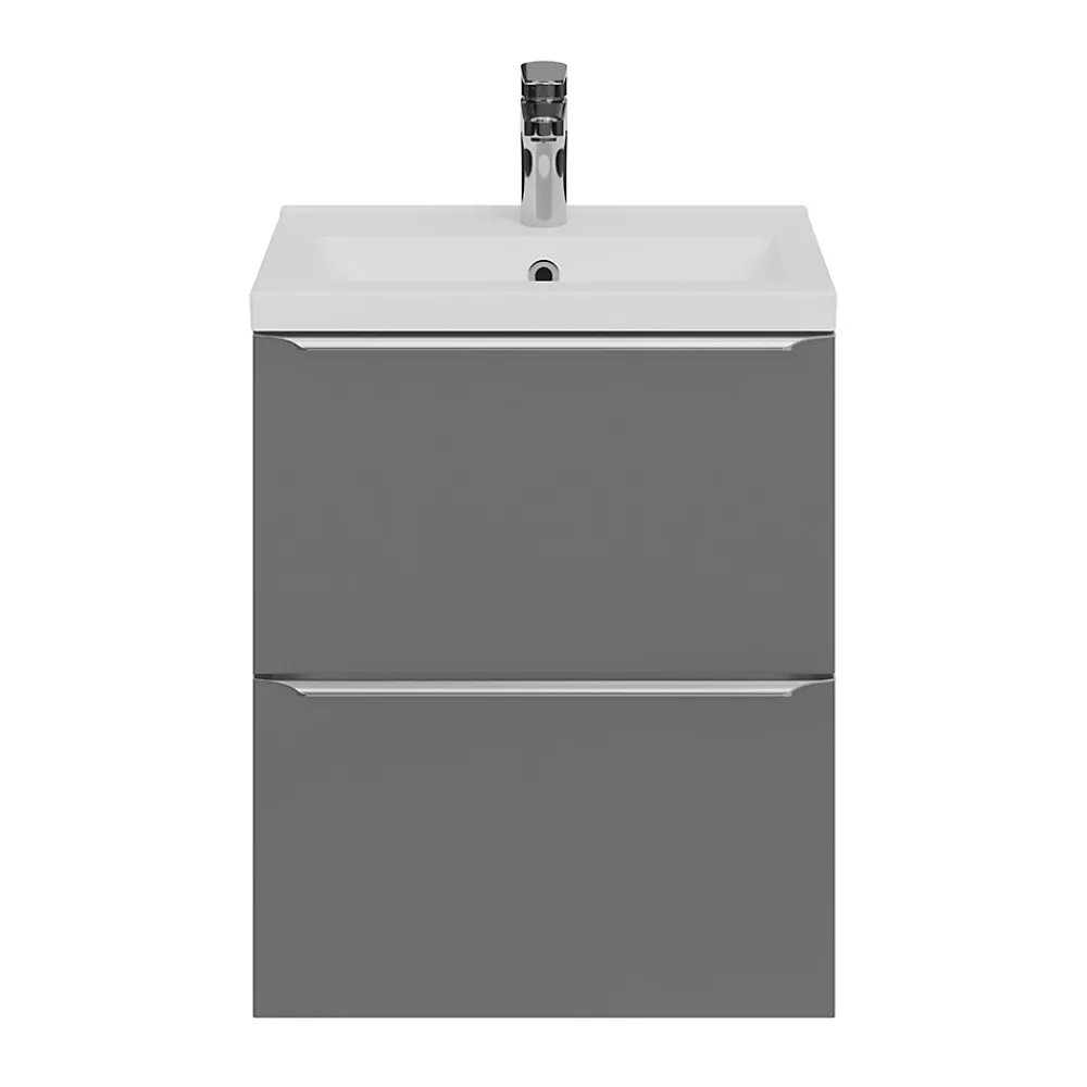 Meuble Buanderie|Meuble Sous-Vasque|GoodHome Meuble sous vasque suspendu faible profondeur gris brillant l.50 x H.60 x P.36 cm, Imandra