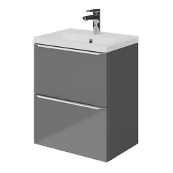 Meuble Buanderie|Meuble Sous-Vasque|GoodHome Meuble sous vasque suspendu faible profondeur gris brillant l.50 x H.60 x P.36 cm, Imandra
