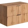 Vente-unique Meuble sous vasque suspendu strié avec planche - Naturel clair - L80 cm - ZEVARA