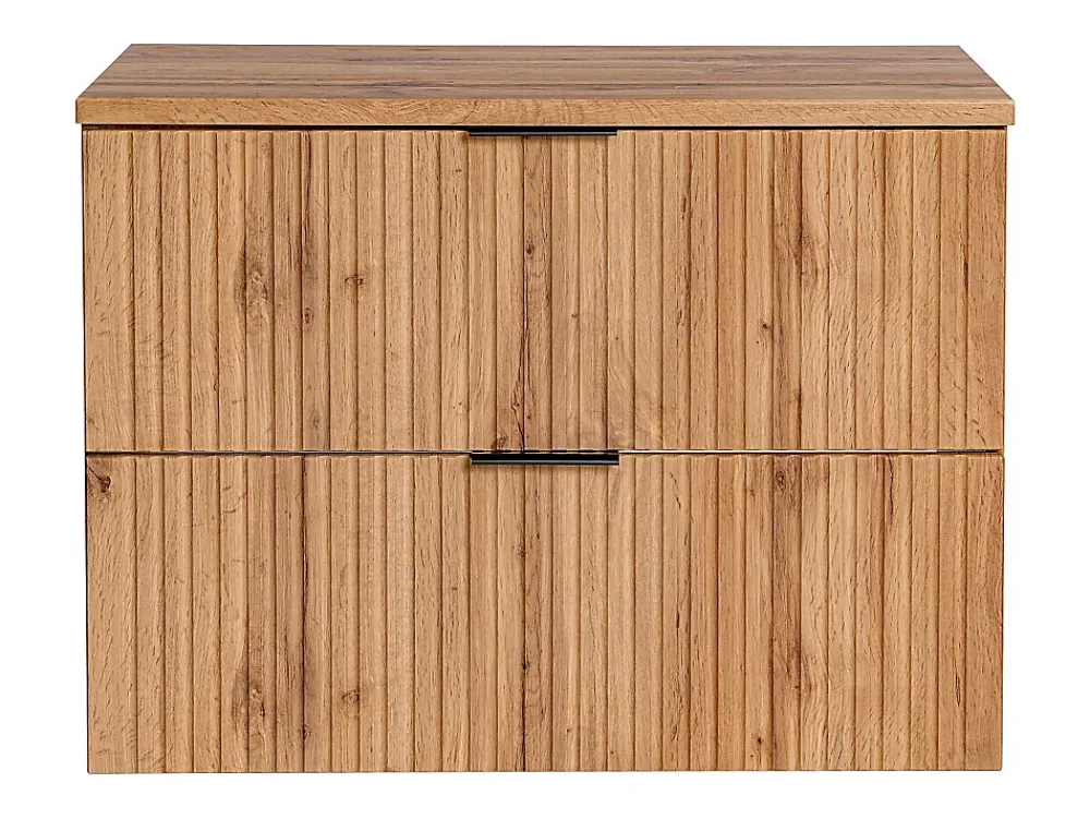 Vente-unique Meuble sous vasque suspendu strié avec planche - Naturel clair - L80 cm - ZEVARA