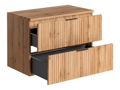 Vente-unique Meuble sous vasque suspendu strié avec planche - Naturel clair - L80 cm - ZEVARA