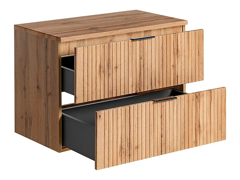 Vente-unique Meuble sous vasque suspendu strié avec planche - Naturel clair - L80 cm - ZEVARA