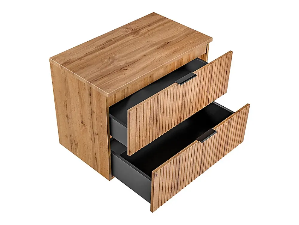 Vente-unique Meuble sous vasque suspendu strié avec planche - Naturel clair - L80 cm - ZEVARA