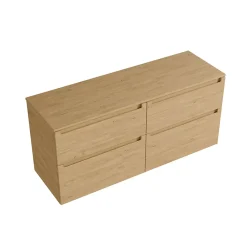 Bernstein Meuble sous vasque suspendu MDF Chêne miel, plan vasque Chêne miel, tiroirs pivotants - 140x46x62cm - VIREO