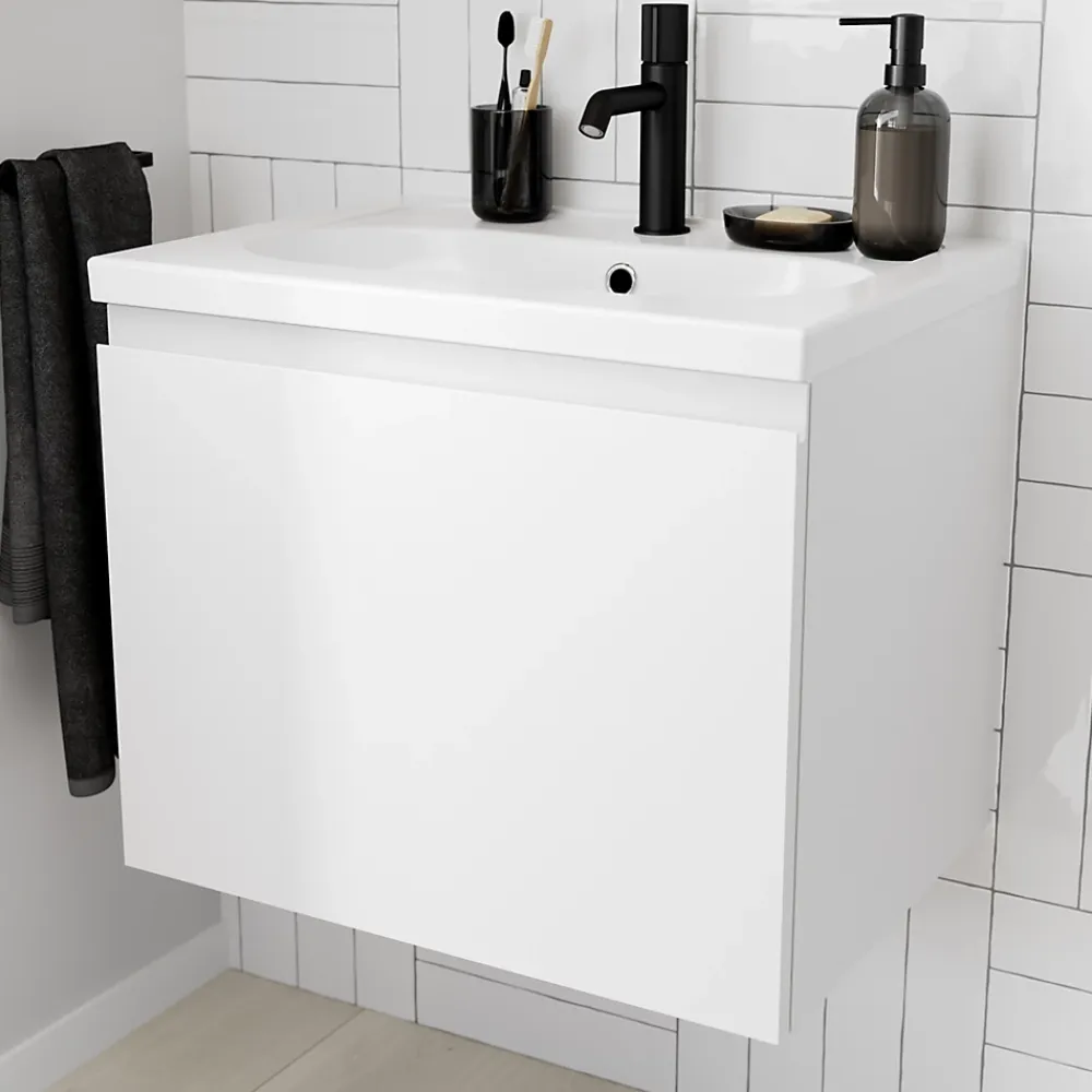 GoodHome Meuble sous vasque suspendu blanc mat 2 tiroirs l.60 x H.48 x P.45 cm Levanna