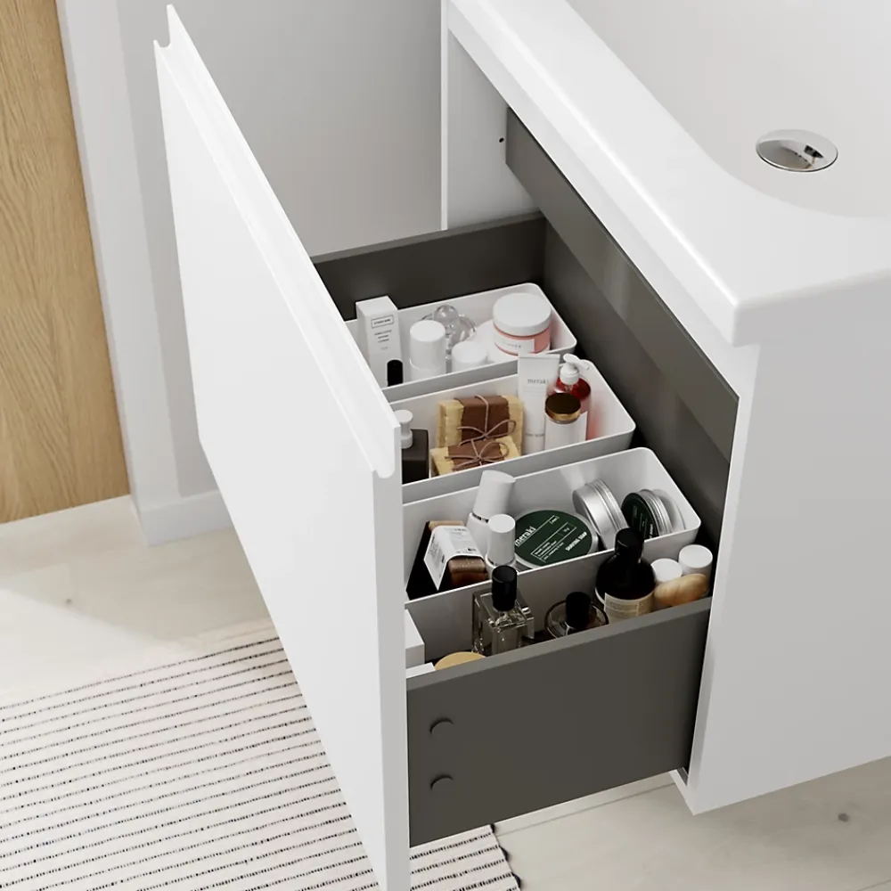 GoodHome Meuble sous vasque suspendu blanc mat 2 tiroirs l.60 x H.48 x P.45 cm Levanna