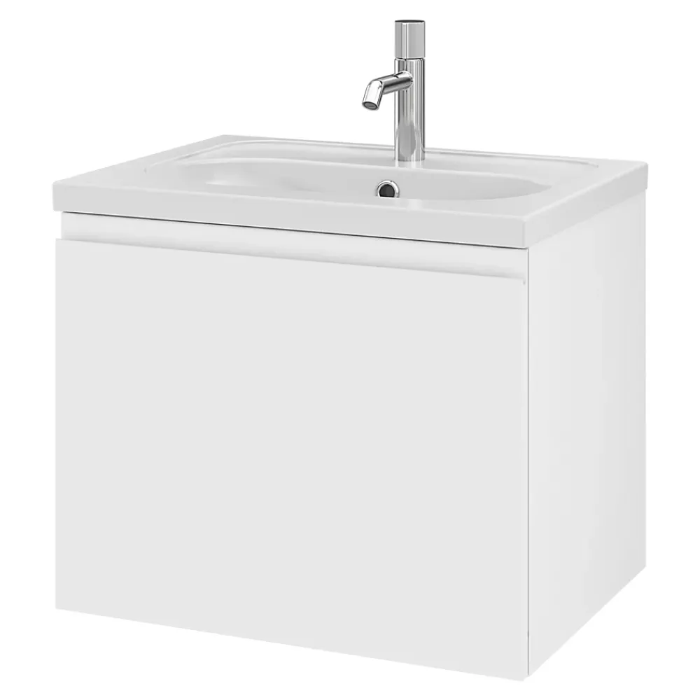 GoodHome Meuble sous vasque suspendu blanc mat 2 tiroirs l.60 x H.48 x P.45 cm Levanna