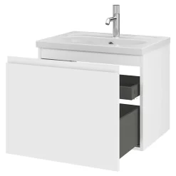 GoodHome Meuble sous vasque suspendu blanc mat 2 tiroirs l.60 x H.48 x P.45 cm Levanna