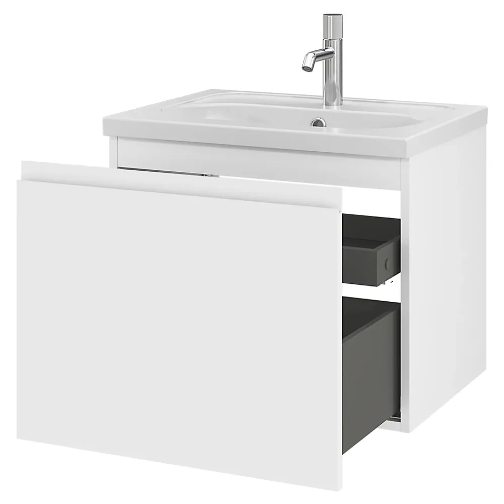 GoodHome Meuble sous vasque suspendu blanc mat 2 tiroirs l.60 x H.48 x P.45 cm Levanna