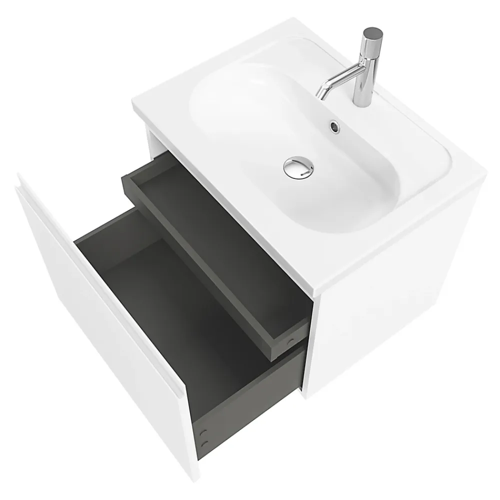 GoodHome Meuble sous vasque suspendu blanc mat 2 tiroirs l.60 x H.48 x P.45 cm Levanna