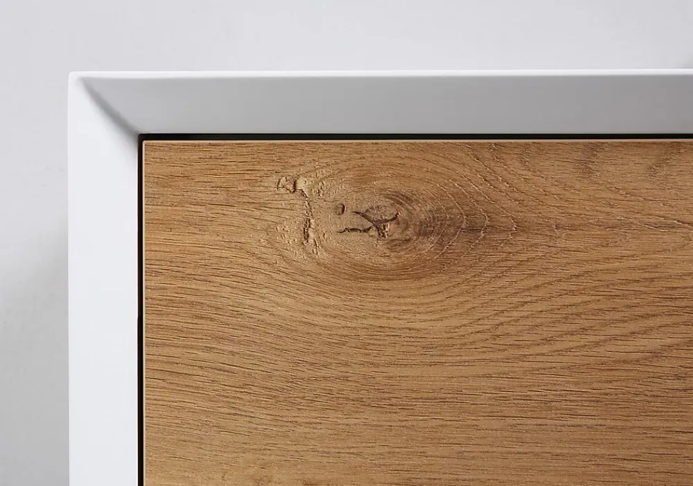 Bernstein Meuble sous vasque suspendu MDF Blanc mat, 2 tiroirs façade Aspect chêne - 120x40x55cm - Fiona 1200
