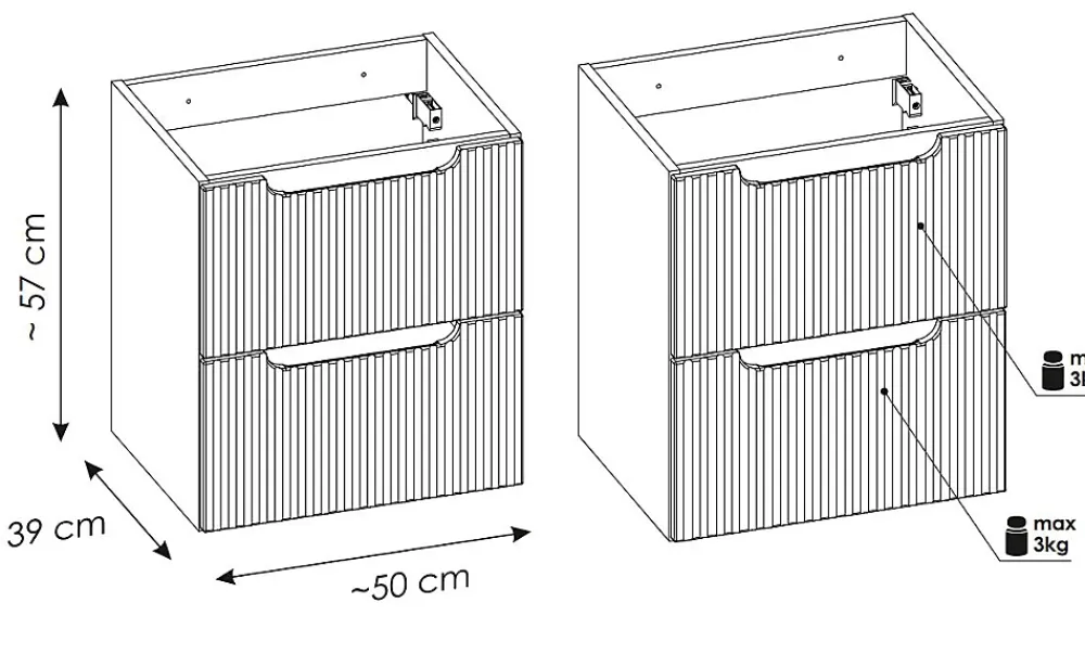 Meuble Sous-Vasque|Furnidea Meuble sous vasque suspendu 2 tiroirs NOVA CACHEMIRE 50 CM