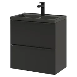 GoodHome Meuble sous vasque suspendu faible profondeur noir mat l.60 x H.60 x P.36 cm, Imandra