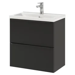 GoodHome Meuble sous vasque suspendu faible profondeur noir mat l.60 x H.60 x P.36 cm, Imandra