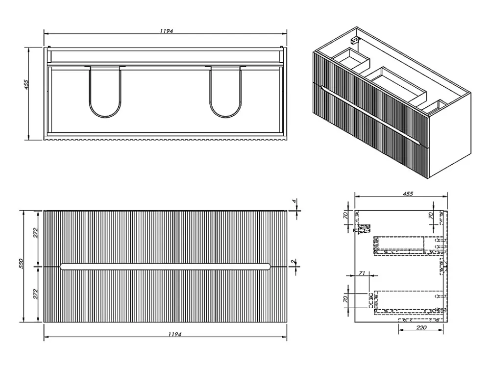 Meuble Sous-Vasque|Vente-unique Meuble sous vasque suspendu strié gris - 120 cm - PAVANI