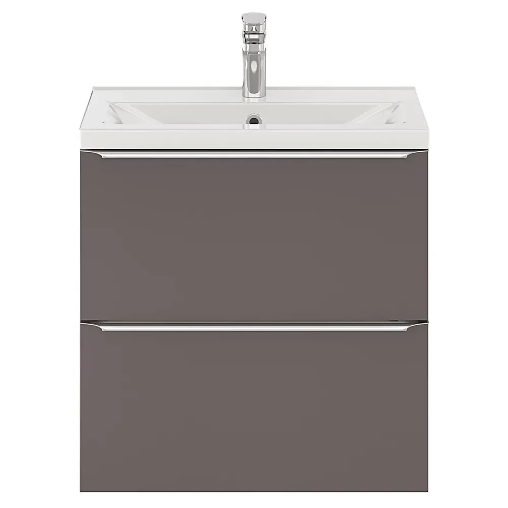 GoodHome Meuble sous vasque suspendu faible profondeur gris taupe brillant l.60 x H.60 x P.36 cm, Imandra