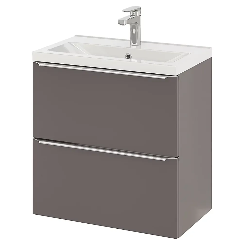 GoodHome Meuble sous vasque suspendu faible profondeur gris taupe brillant l.60 x H.60 x P.36 cm, Imandra