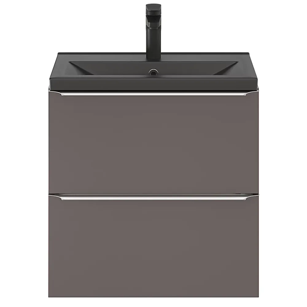 GoodHome Meuble sous vasque suspendu faible profondeur gris taupe brillant l.60 x H.60 x P.36 cm, Imandra