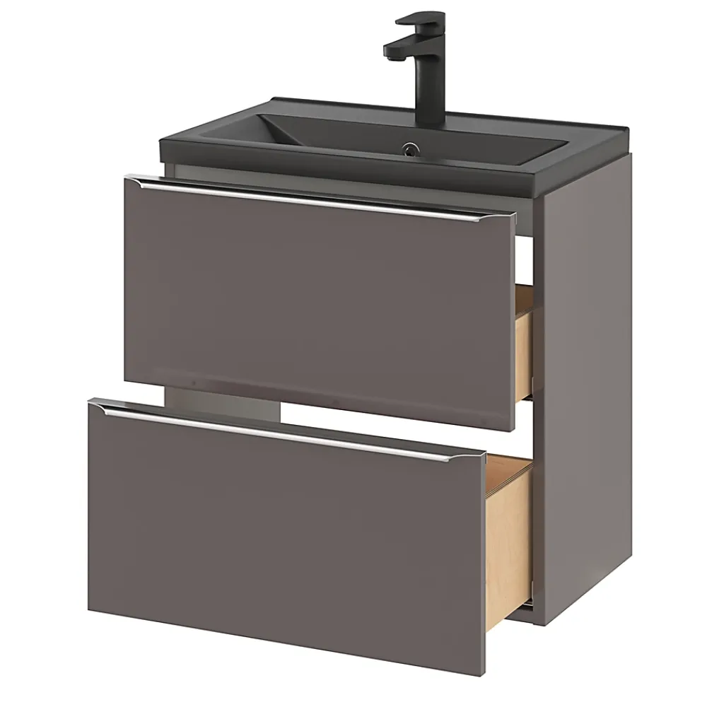 GoodHome Meuble sous vasque suspendu faible profondeur gris taupe brillant l.60 x H.60 x P.36 cm, Imandra