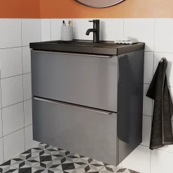 GoodHome Meuble sous vasque suspendu faible profondeur gris taupe brillant l.60 x H.60 x P.36 cm, Imandra