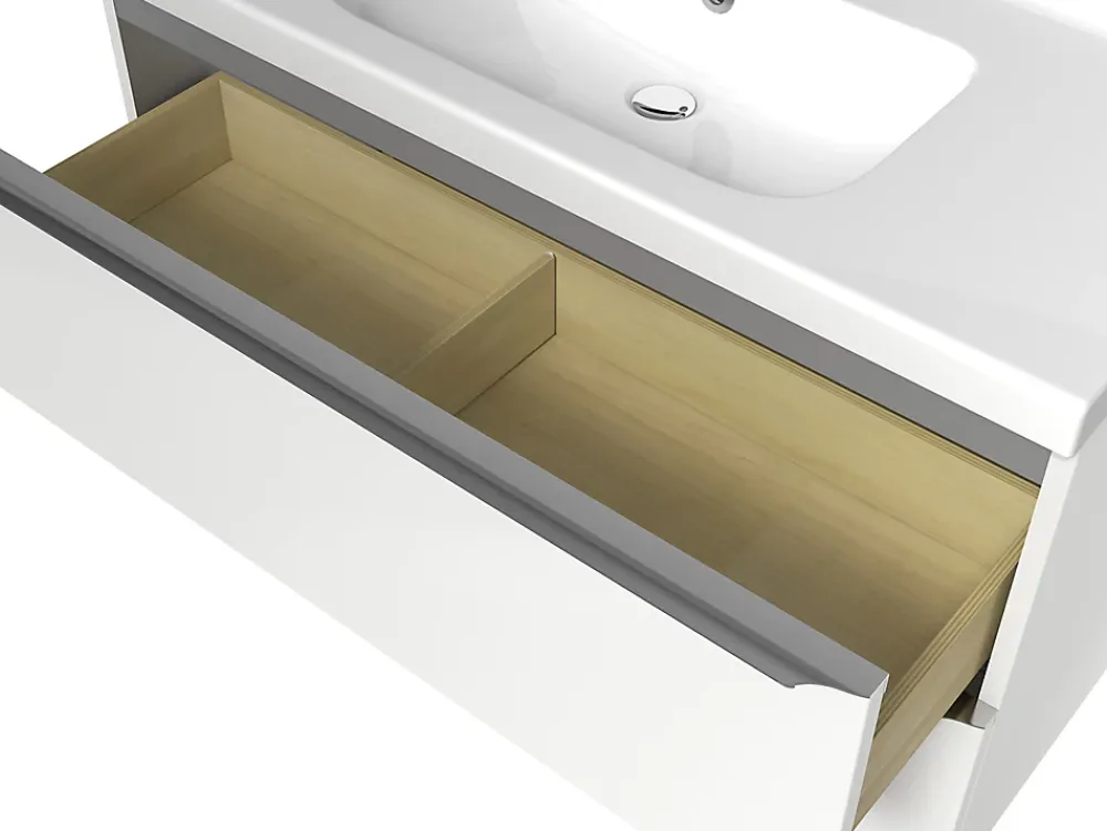 Meuble Buanderie|Meuble Sous-Vasque|GoodHome Meuble sous vasque suspendu blanc brillant l.100 x H.60 x P.45 cm, Imandra