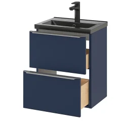 Meuble Buanderie|GoodHome Meuble sous vasque suspendu faible profondeur bleu nuit mat l.50 x H.60 x P.36 cm, Imandra