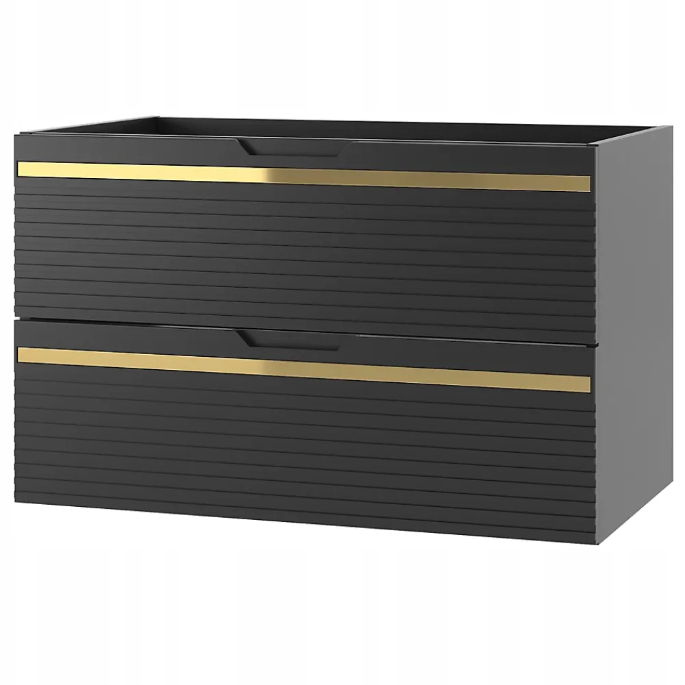 Meuble Sous Lavabo|Furnidea Meuble sous vasque suspendu VESPER noir 80 cm - bande décorative dorée