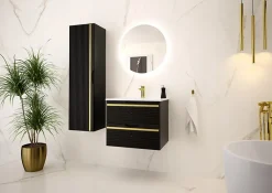 Meuble Sous Lavabo|Furnidea Meuble sous vasque suspendu VESPER noir 80 cm - bande décorative dorée