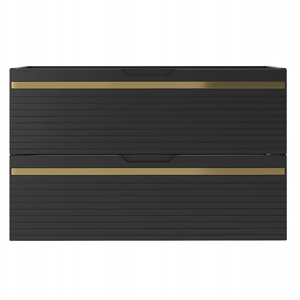 Meuble Sous Lavabo|Furnidea Meuble sous vasque suspendu VESPER noir 80 cm - bande décorative dorée