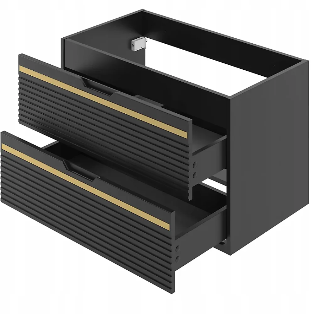 Meuble Sous Lavabo|Furnidea Meuble sous vasque suspendu VESPER noir 80 cm - bande décorative dorée