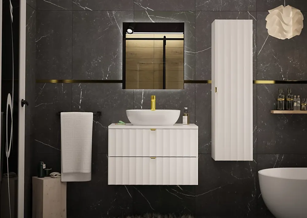 Meuble Sous Lavabo|Furnidea Meuble sous vasque suspendu VESPER noir 80 cm - bande décorative dorée