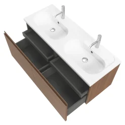 GoodHome Meuble sous vasque suspendu effet noyer 4 tiroirs l.120 x H.48 x P.45 cm, Levanna