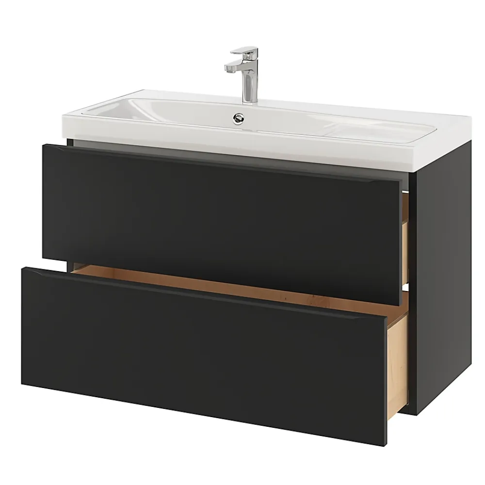 Meuble Buanderie|Meuble De Salle De Bains Faible Profondeur|GoodHome Meuble sous vasque suspendu noir mat l.100 x H.60 x P.45 cm, Imandra